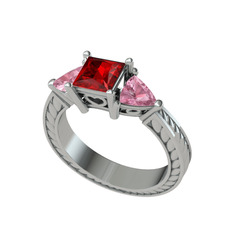 Garnet ve pembe kuvars 14 ayar beyaz altın yüzük