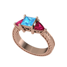 Prenses Tria Yüzük - Akuamarin ve rodolit garnet 18 ayar rose altın yüzük #crvoyp