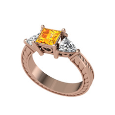 Sitrin ve beyaz zirkon 14 ayar rose altın yüzük