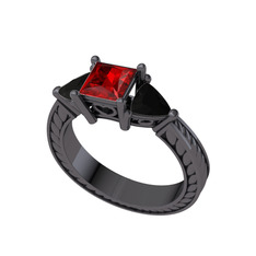 Garnet ve siyah zirkon 925 ayar siyah rodyum kaplama gümüş yüzük