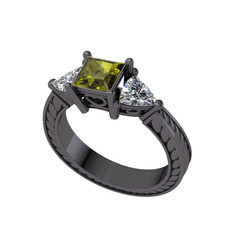Prenses Tria Yüzük - Peridot ve swarovski 925 ayar siyah rodyum kaplama gümüş yüzük #erk5aa