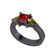 Prenses Tria Yüzük - Garnet ve peridot 925 ayar siyah rodyum kaplama gümüş yüzük #ettxcx