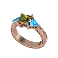 Peridot ve akuamarin 8 ayar rose altın yüzük