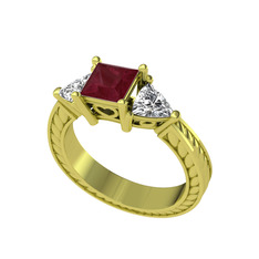 Prenses Tria Yüzük - Kök yakut ve beyaz zirkon 925 ayar altın kaplama gümüş yüzük #fsk2o5