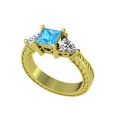 Prenses Tria Yüzük - Akuamarin ve beyaz zirkon 18 ayar altın yüzük #gc8r9d