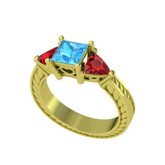 Prenses Tria Yüzük - Akuamarin ve garnet 8 ayar altın yüzük #gg5acq