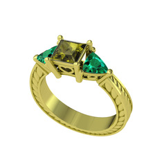 Prenses Tria Yüzük - Peridot ve yeşil kuvars 925 ayar altın kaplama gümüş yüzük #h2090b