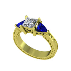 Prenses Tria Yüzük - Swarovski ve lab safir 18 ayar altın yüzük #harsow