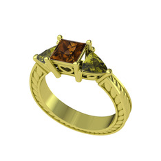 Prenses Tria Yüzük - Dumanlı kuvars ve peridot 18 ayar altın yüzük #hs8yjx
