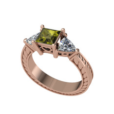 Prenses Tria Yüzük - Peridot ve swarovski 925 ayar rose altın kaplama gümüş yüzük #id5aok