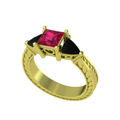 Prenses Tria Yüzük - Rodolit garnet ve siyah zirkon 8 ayar altın yüzük #jejdl5