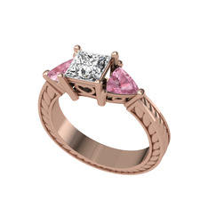 Beyaz zirkon ve pembe kuvars 925 ayar rose altın kaplama gümüş yüzük