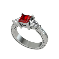 Garnet ve beyaz zirkon 925 ayar gümüş yüzük