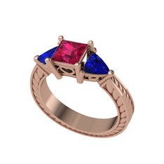 Rodolit garnet ve lab safir 18 ayar rose altın yüzük