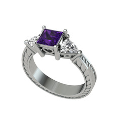 Ametist ve beyaz zirkon 14 ayar beyaz altın yüzük