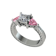 Prenses Tria Yüzük - Swarovski ve pembe kuvars 14 ayar beyaz altın yüzük #l5f29b