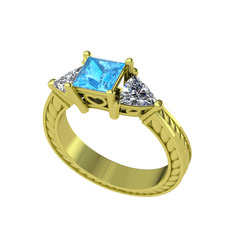 Prenses Tria Yüzük - Akuamarin ve swarovski 8 ayar altın yüzük #lfe8cl