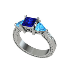 Prenses Tria Yüzük - Lab safir ve akuamarin 8 ayar beyaz altın yüzük #lg7qki