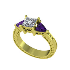 Prenses Tria Yüzük - Swarovski ve ametist 18 ayar altın yüzük #luss4v