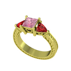 Prenses Tria Yüzük - Pembe kuvars ve garnet 925 ayar altın kaplama gümüş yüzük #lxf42w