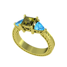 Prenses Tria Yüzük - Peridot ve akuamarin 14 ayar altın yüzük #m07wbx