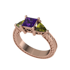 Prenses Tria Yüzük - Ametist ve peridot 8 ayar rose altın yüzük #m1ys5l