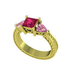 Rodolit garnet ve pembe kuvars 14 ayar altın yüzük