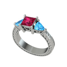 Prenses Tria Yüzük - Rodolit garnet ve akuamarin 925 ayar gümüş yüzük #mgu6e3