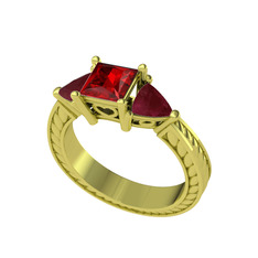 Prenses Tria Yüzük - Garnet ve kök yakut 925 ayar altın kaplama gümüş yüzük #mh82ge