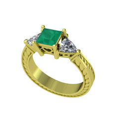 Prenses Tria Yüzük - Kök zümrüt ve swarovski 18 ayar altın yüzük #mw6yfs