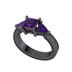 Prenses Tria Yüzük - Ametist 925 ayar siyah rodyum kaplama gümüş yüzük #n60hmx