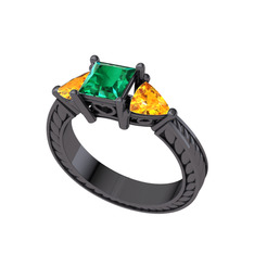 Prenses Tria Yüzük - Yeşil kuvars ve sitrin 925 ayar siyah rodyum kaplama gümüş yüzük #nai0at