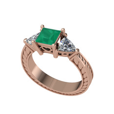 Prenses Tria Yüzük - Kök zümrüt ve swarovski 8 ayar rose altın yüzük #nud41t