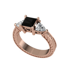 Siyah zirkon ve beyaz zirkon 14 ayar rose altın yüzük