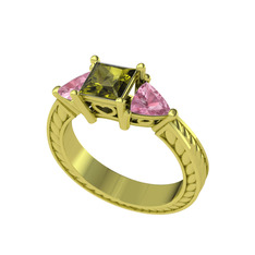 Prenses Tria Yüzük - Peridot ve pembe kuvars 8 ayar altın yüzük #ou8ajj