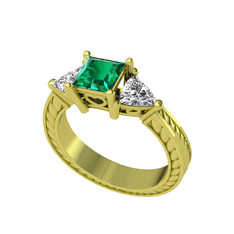 Prenses Tria Yüzük - Yeşil kuvars ve beyaz zirkon 18 ayar altın yüzük #oxvvad