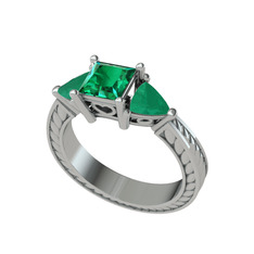 Prenses Tria Yüzük - Yeşil kuvars ve kök zümrüt 18 ayar beyaz altın yüzük #q7nkkc