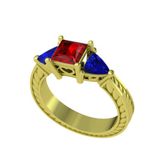 Garnet ve lab safir 18 ayar altın yüzük