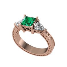 Prenses Tria Yüzük - Yeşil kuvars ve beyaz zirkon 8 ayar rose altın yüzük #q8het8