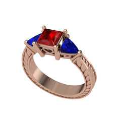 Garnet ve lab safir 925 ayar rose altın kaplama gümüş yüzük
