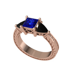 Prenses Tria Yüzük - Lab safir ve siyah zirkon 14 ayar rose altın yüzük #qz7lnf