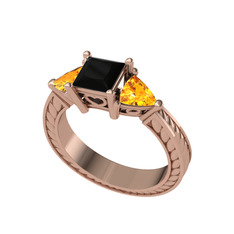Prenses Tria Yüzük - Siyah zirkon ve sitrin 18 ayar rose altın yüzük #s6sdis