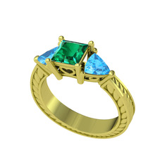 Prenses Tria Yüzük - Yeşil kuvars ve akuamarin 8 ayar altın yüzük #ua9kw5