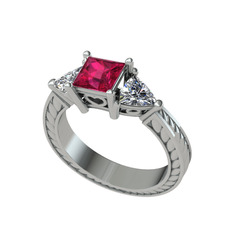 Prenses Tria Yüzük - Rodolit garnet ve swarovski 8 ayar beyaz altın yüzük #uc0sxu