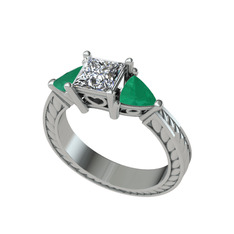 Prenses Tria Yüzük - Swarovski ve kök zümrüt 14 ayar beyaz altın yüzük #uq9rrx