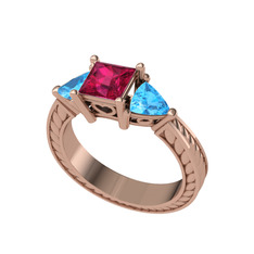 Prenses Tria Yüzük - Rodolit garnet ve akuamarin 18 ayar rose altın yüzük #usee89