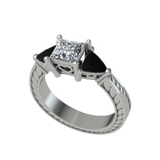 Prenses Tria Yüzük - Swarovski ve siyah zirkon 18 ayar beyaz altın yüzük #vluxi5
