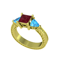 Kök yakut ve akuamarin 18 ayar altın yüzük