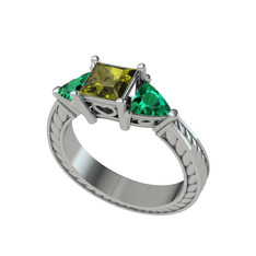 Prenses Tria Yüzük - Peridot ve yeşil kuvars 14 ayar beyaz altın yüzük #vxsrie