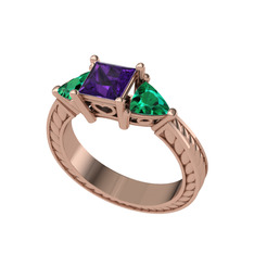 Prenses Tria Yüzük - Ametist ve yeşil kuvars 14 ayar rose altın yüzük #wo8z6q